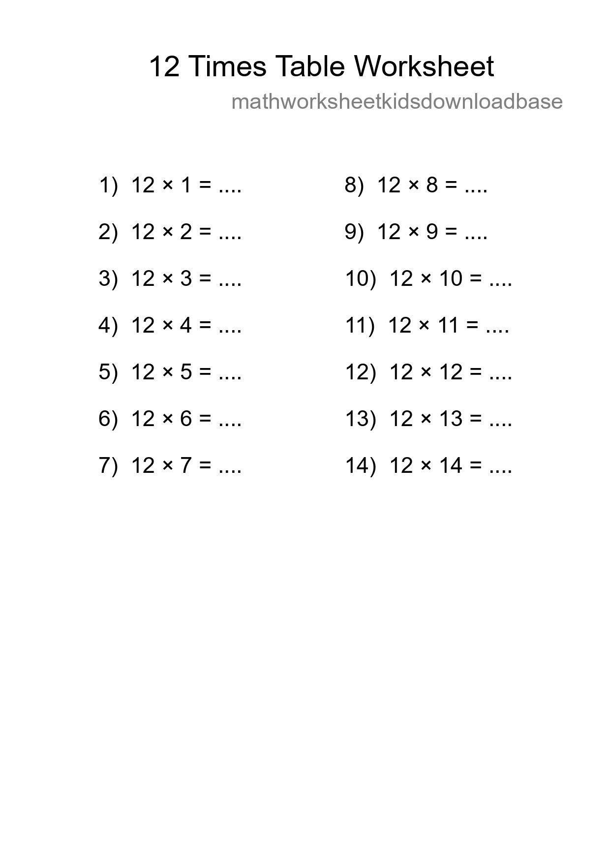 Grade 4 Multiplication Table 12 Practice - Part 75