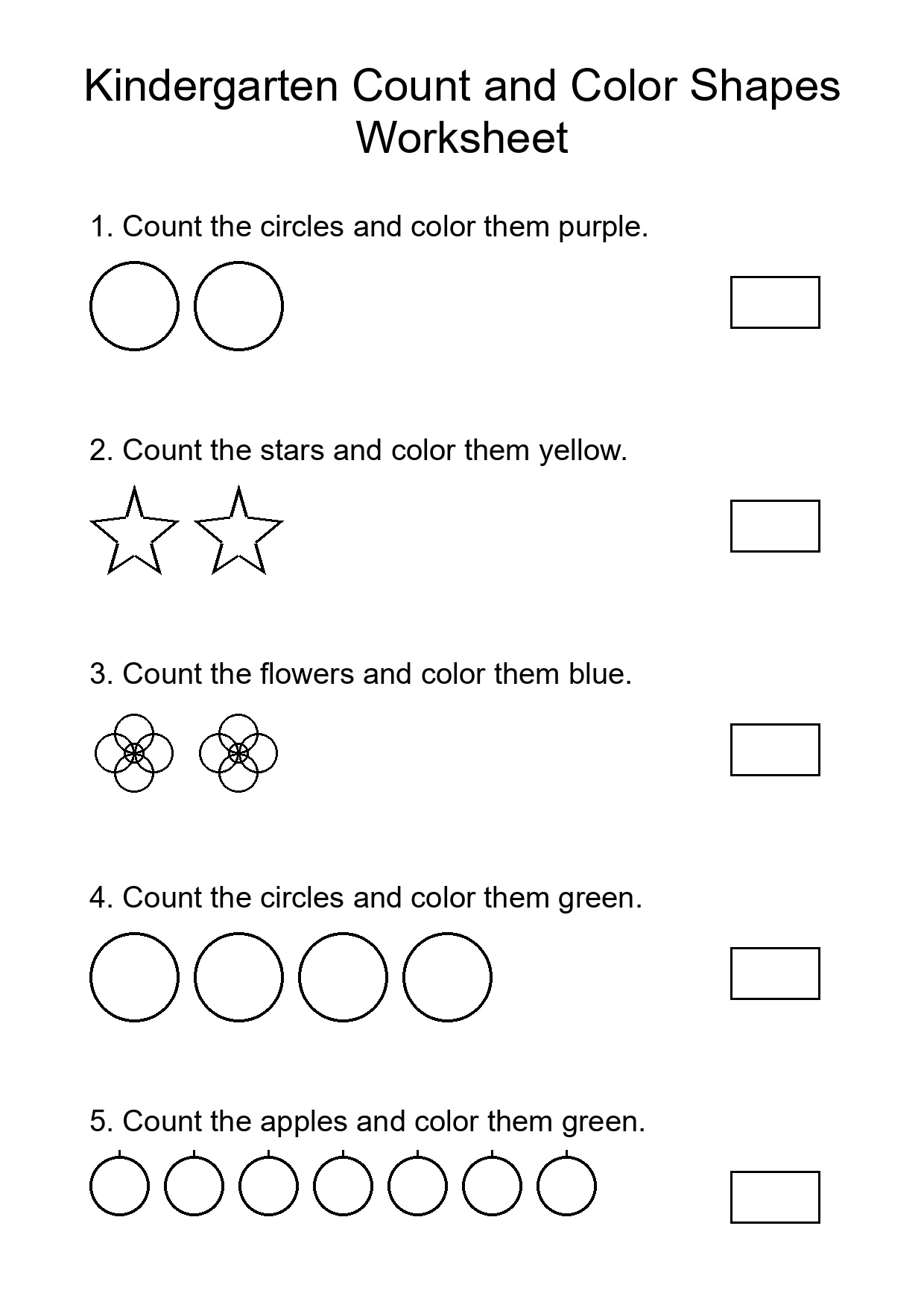 Kindergarten Count and Color Shapes Worksheet