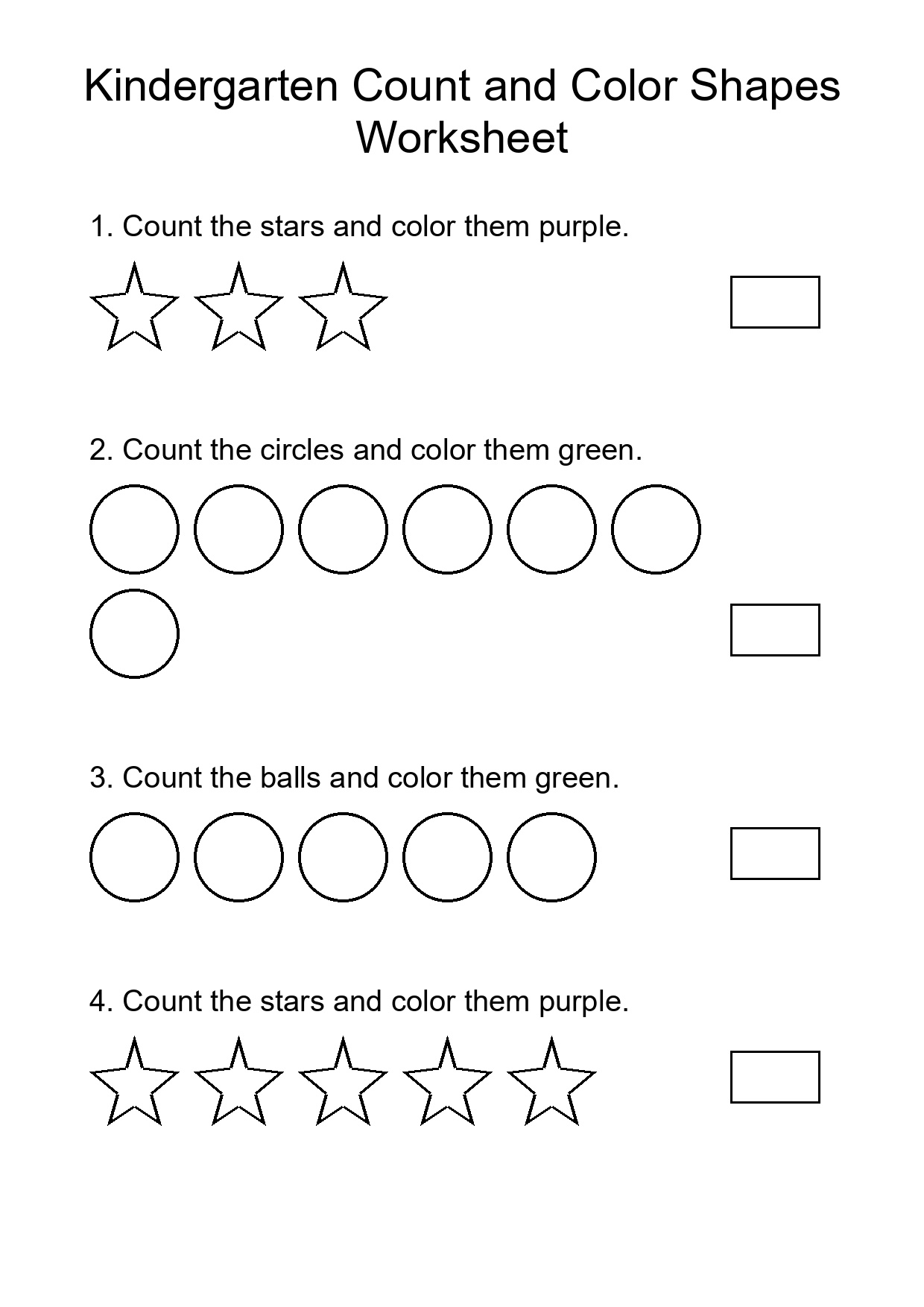 Kindergarten Count and Color Shapes Worksheet