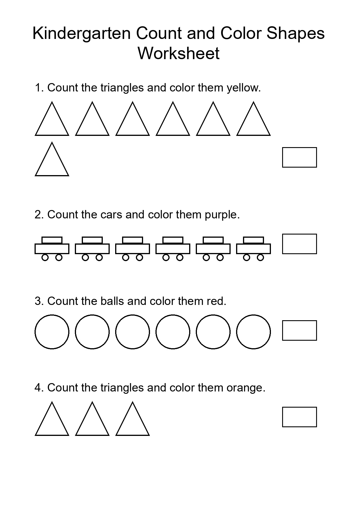 Kindergarten Count and Color Shapes Worksheet