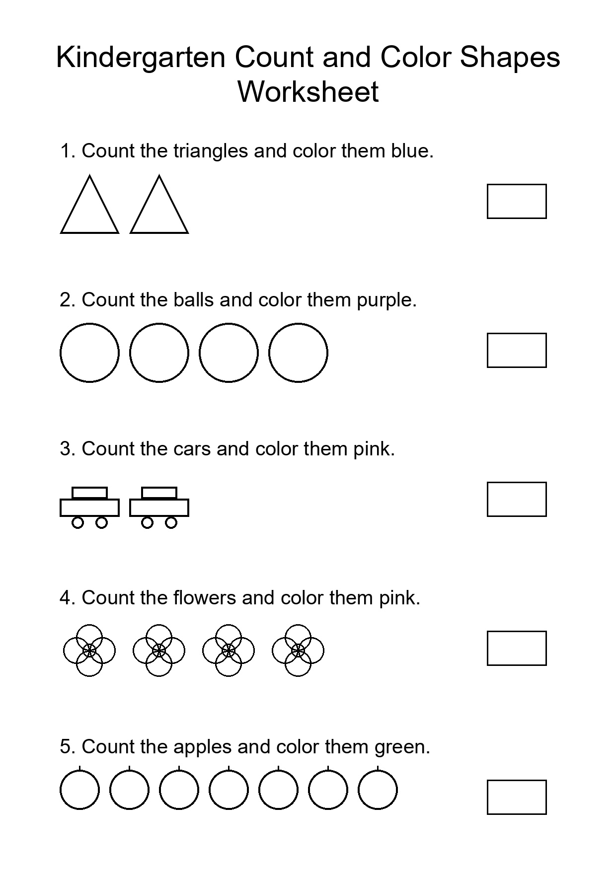 Kindergarten Count and Color Shapes Worksheet