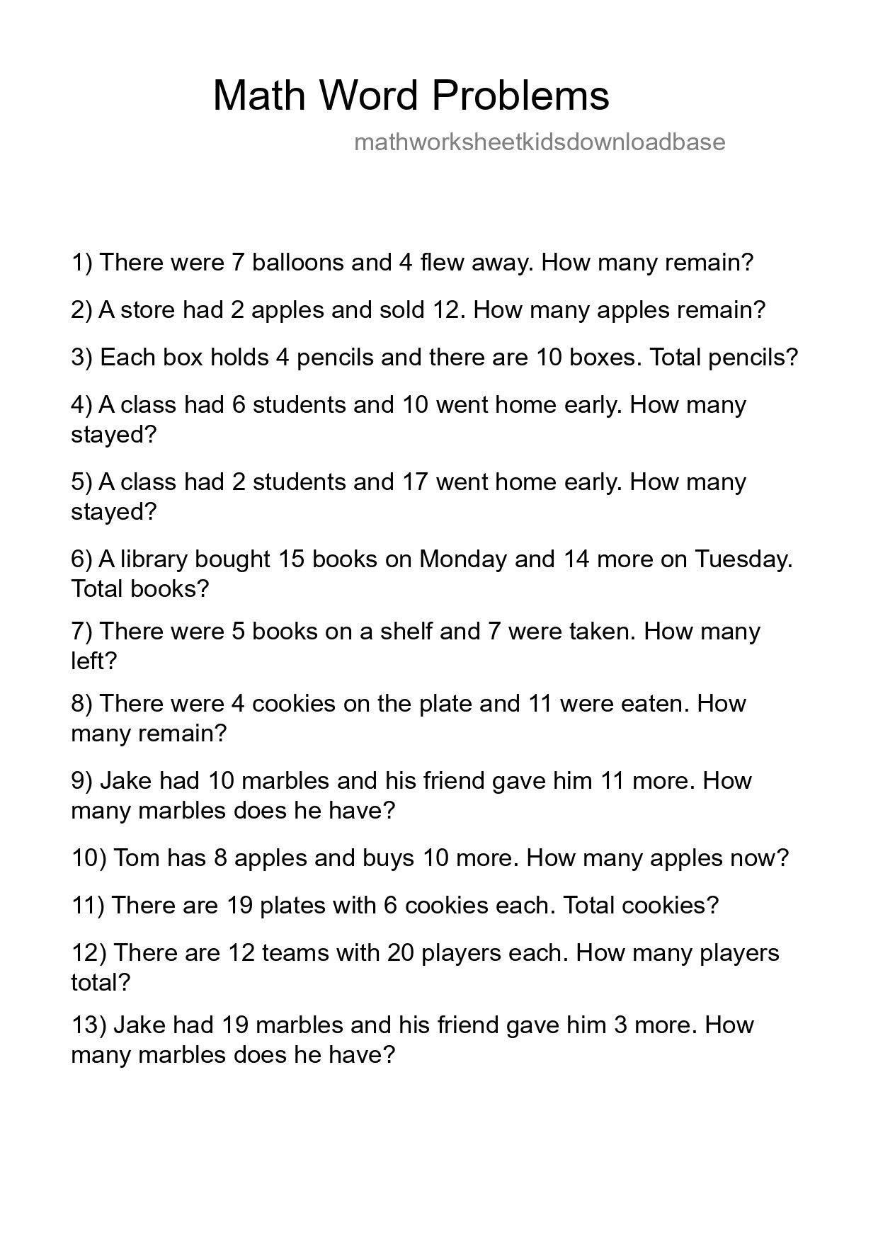 Math Word Problem Worksheet