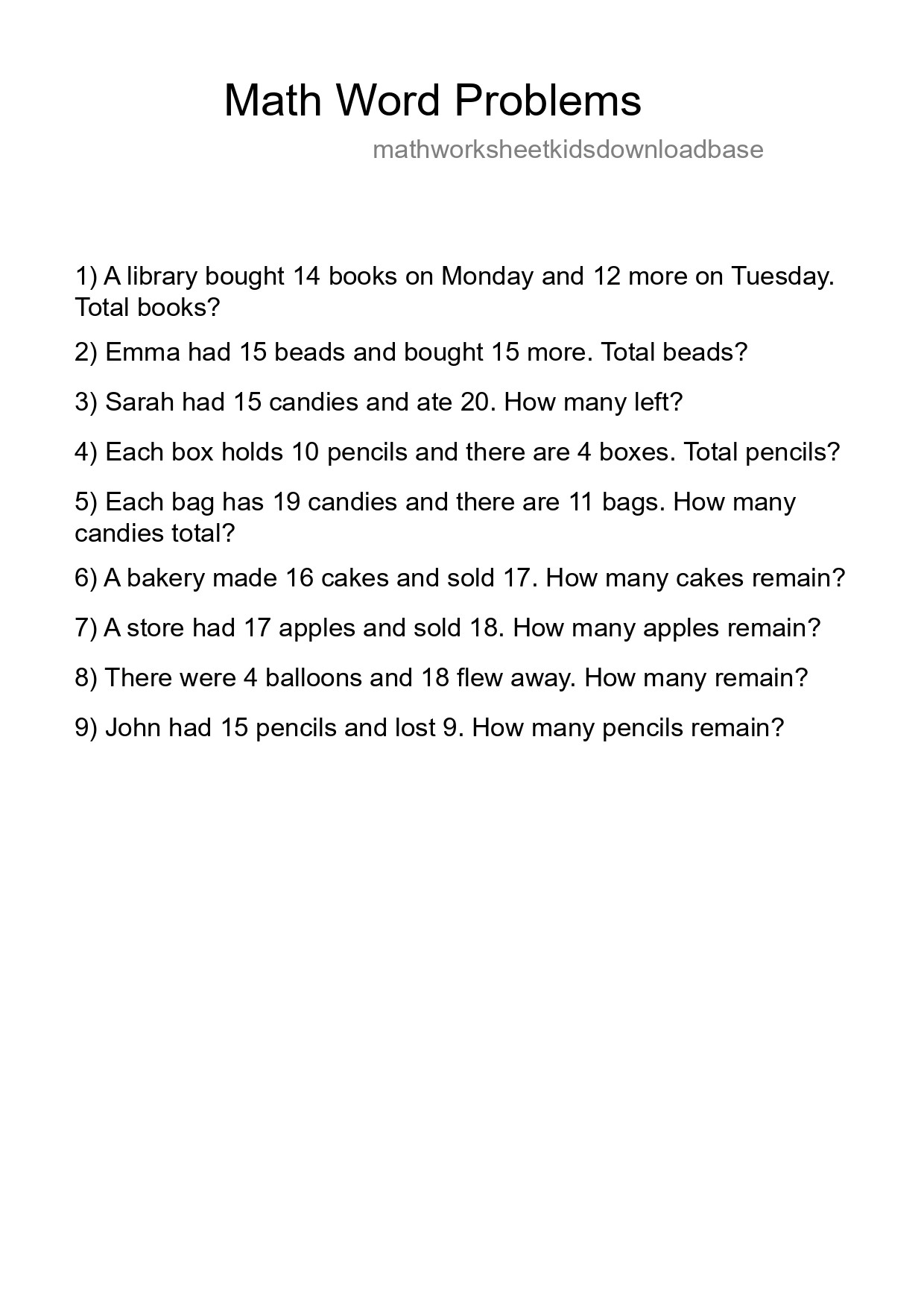 Math Word Problem Worksheet