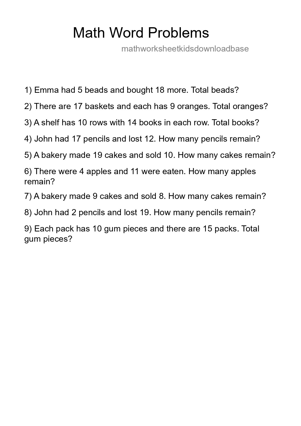 Math Word Problem Worksheet