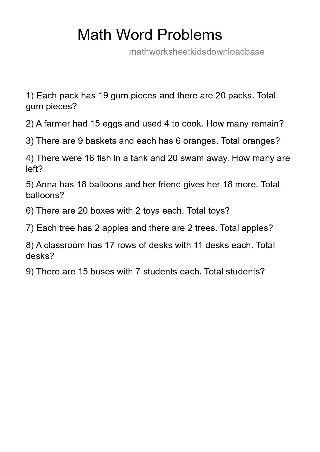 Math Word Problem Worksheet