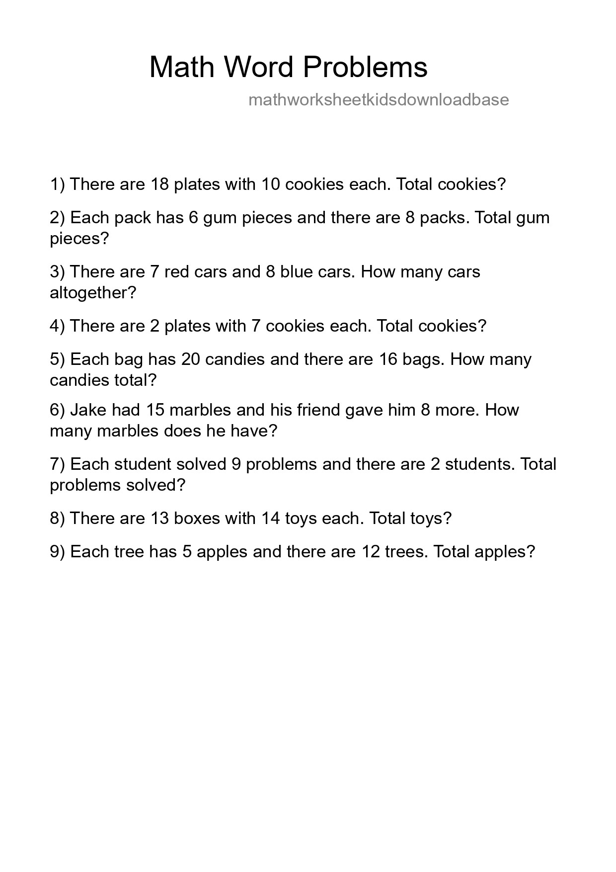 Math Word Problem Worksheet