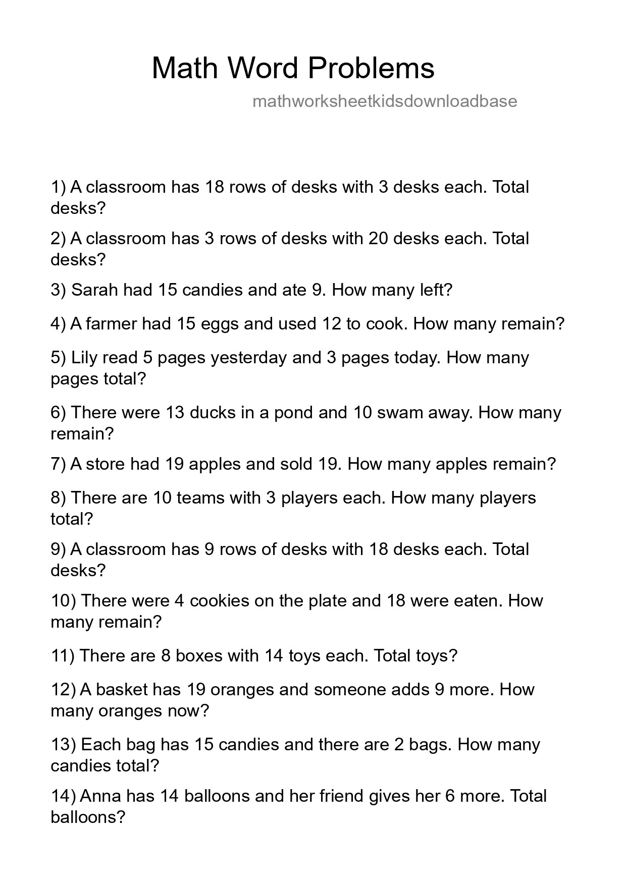 Math Word Problem Worksheet