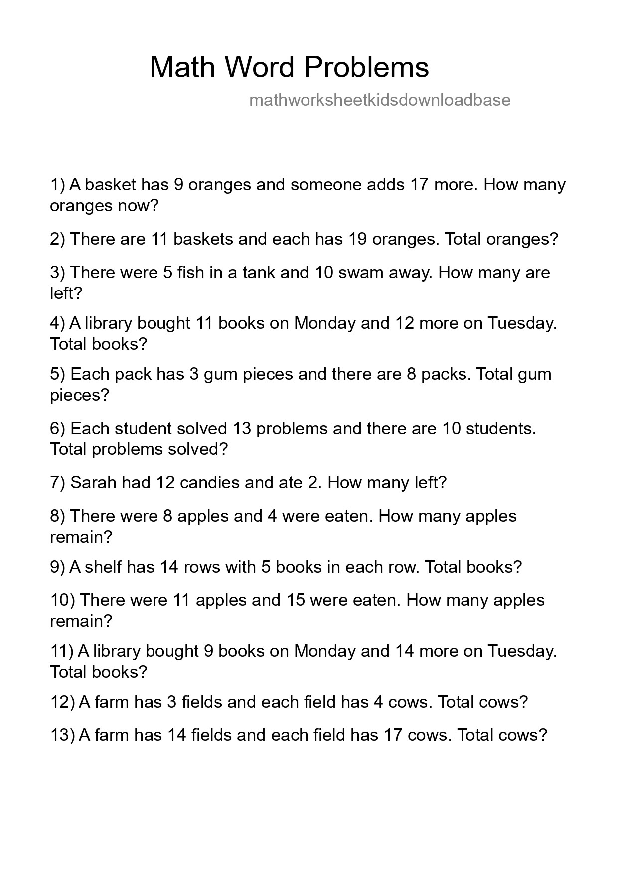 Math Word Problem Worksheet
