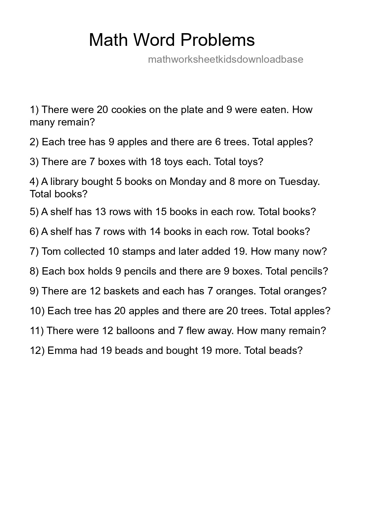 Math Word Problem Worksheet
