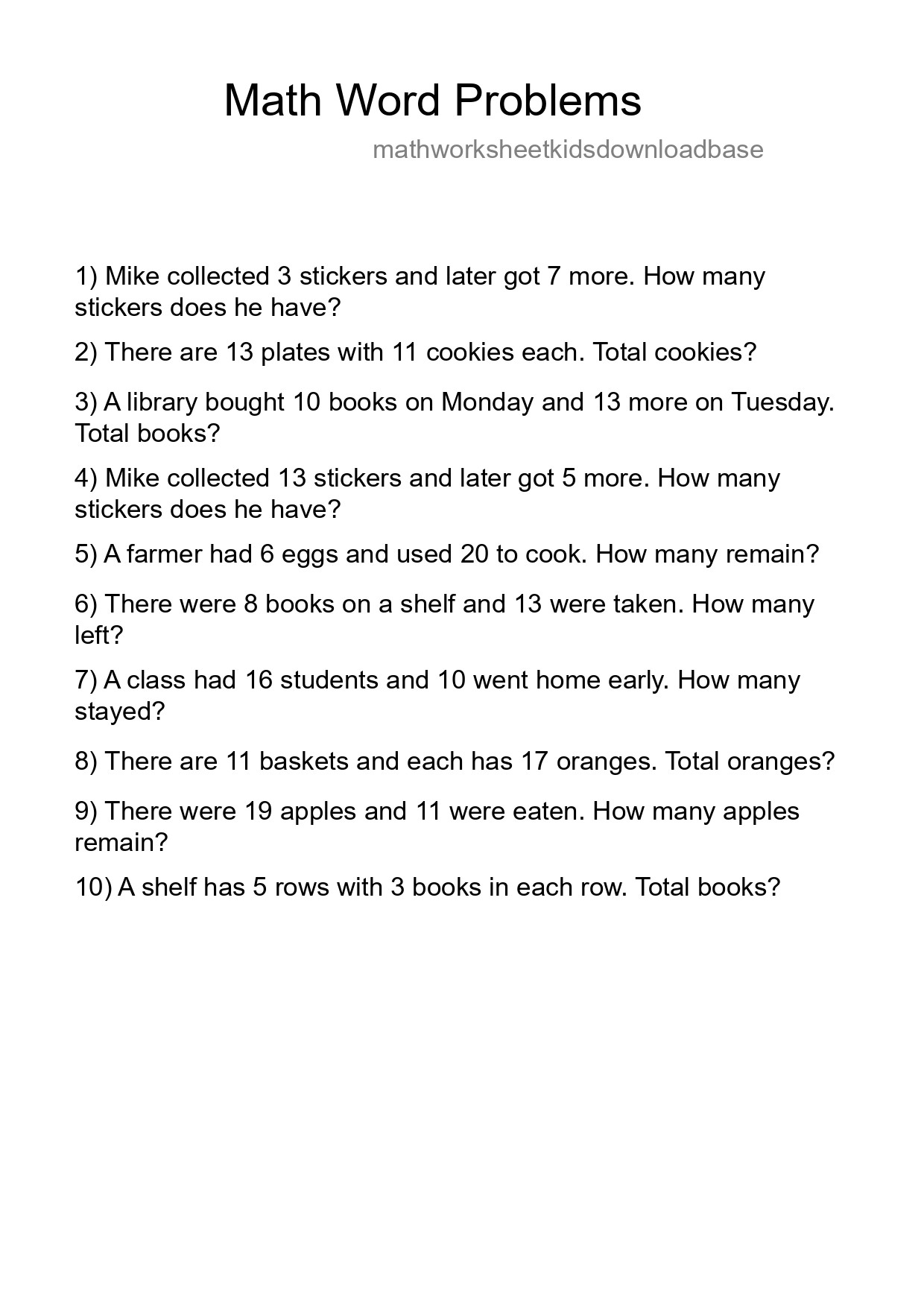 Math Word Problem Worksheet
