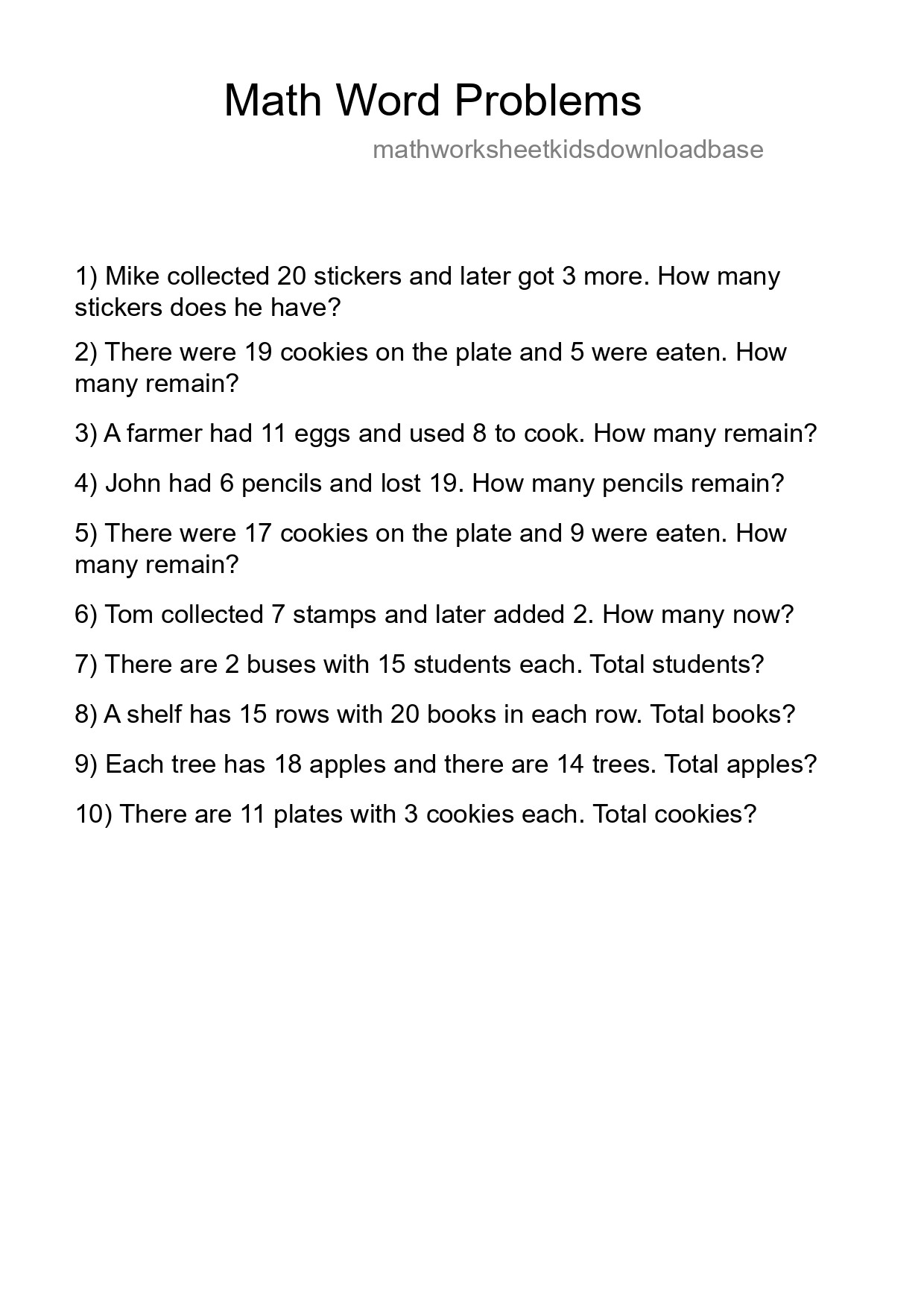 Math Word Problem Worksheet