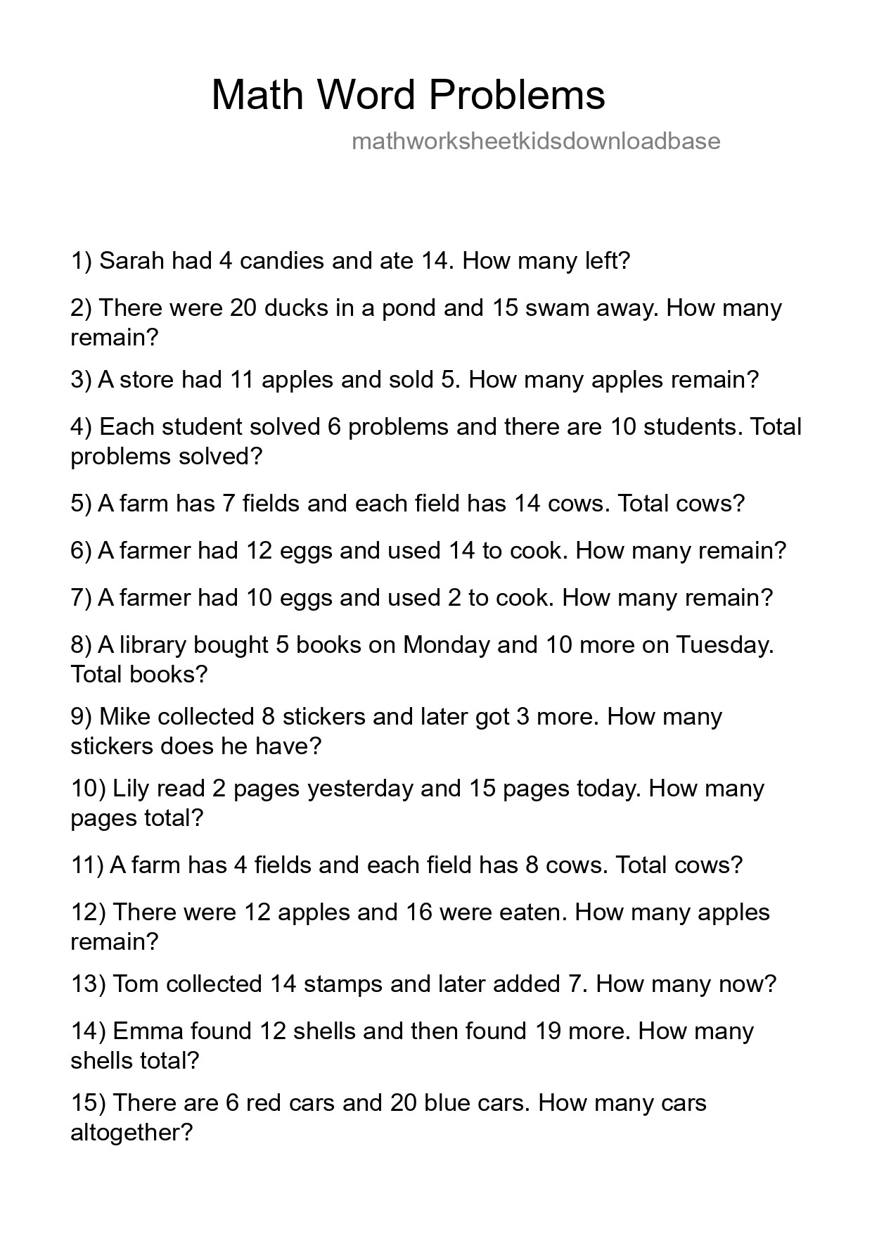 Math Word Problem Worksheet