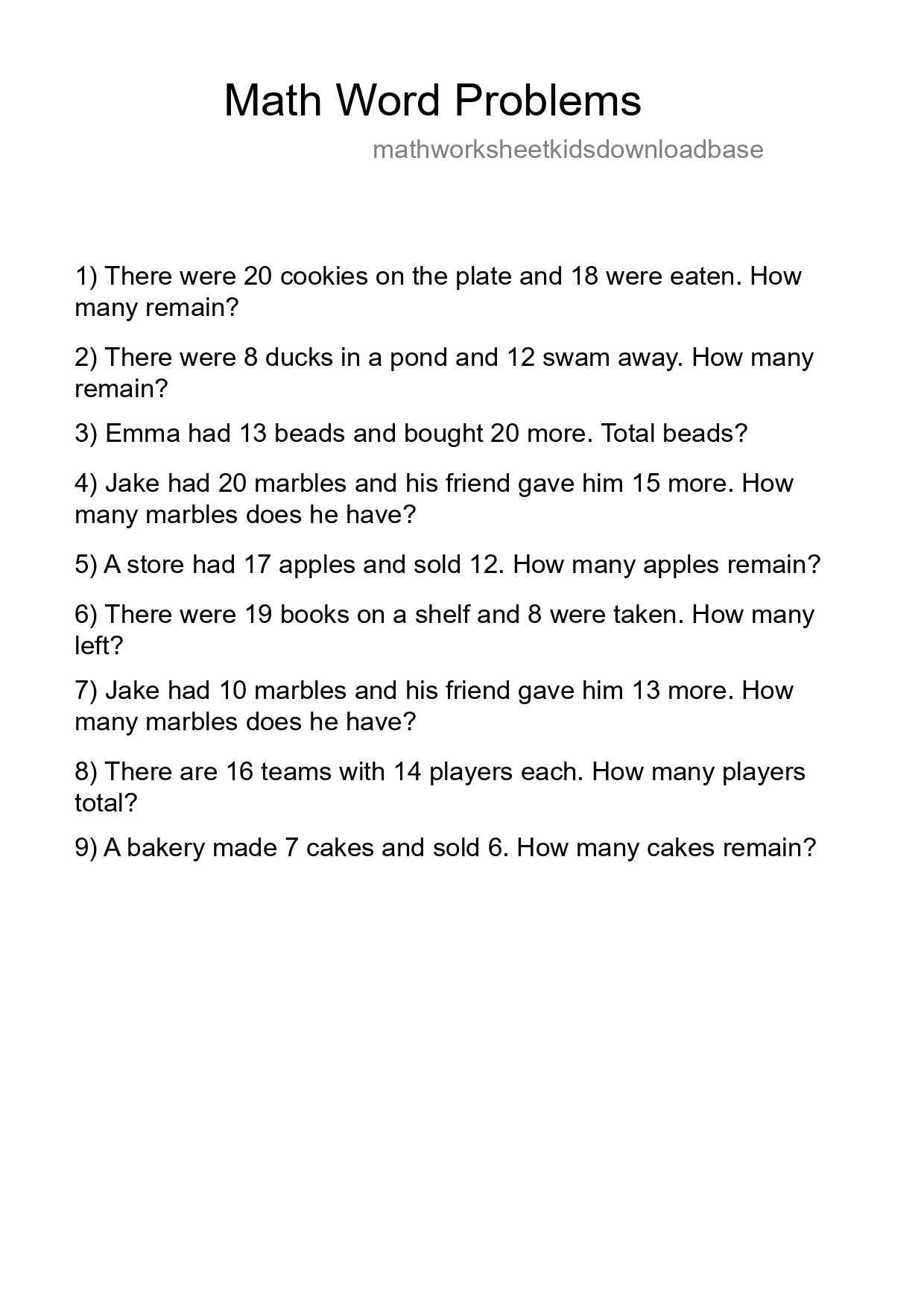 Math Word Problem Worksheet