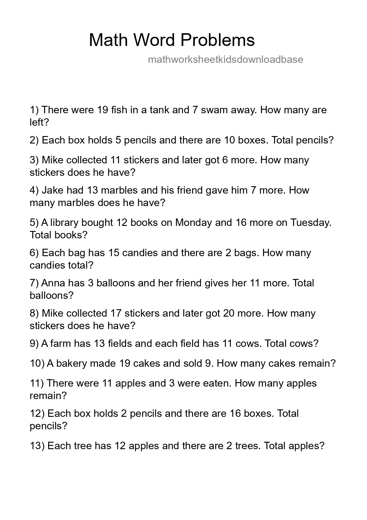 Math Word Problem Worksheet
