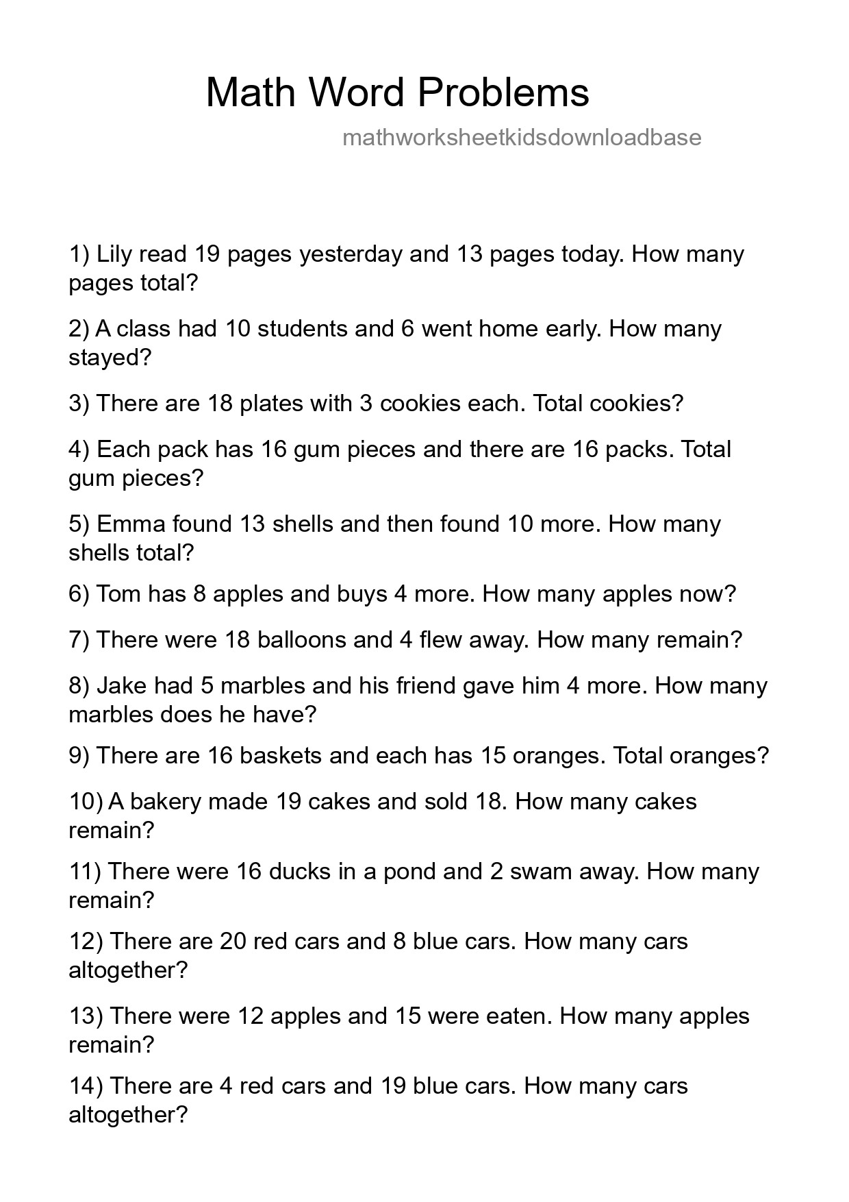 Math Word Problem Worksheet