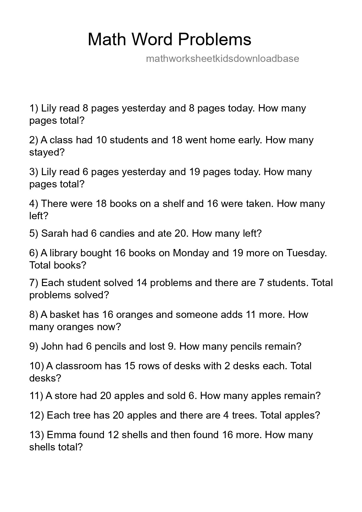 Math Word Problem Worksheet