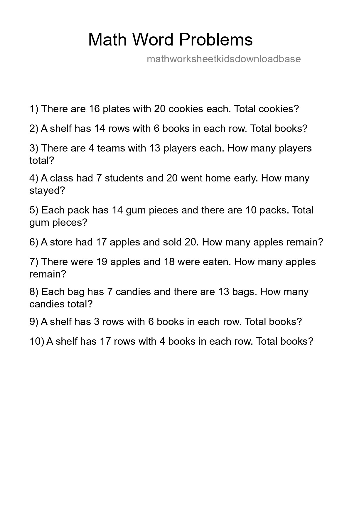 Math Word Problem Worksheet