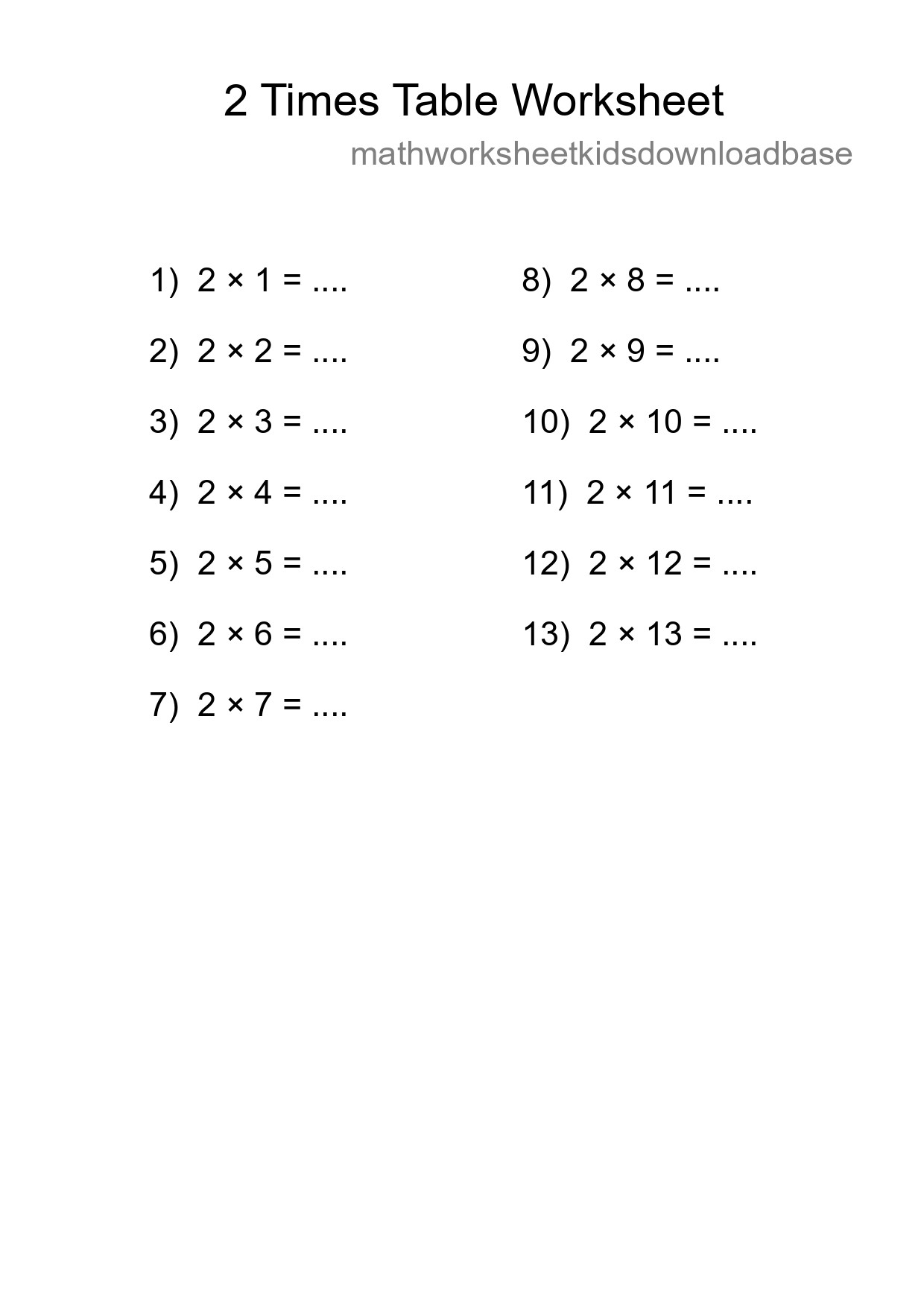 Printable 2 Times Table Worksheet For Grade 2 - Part 218