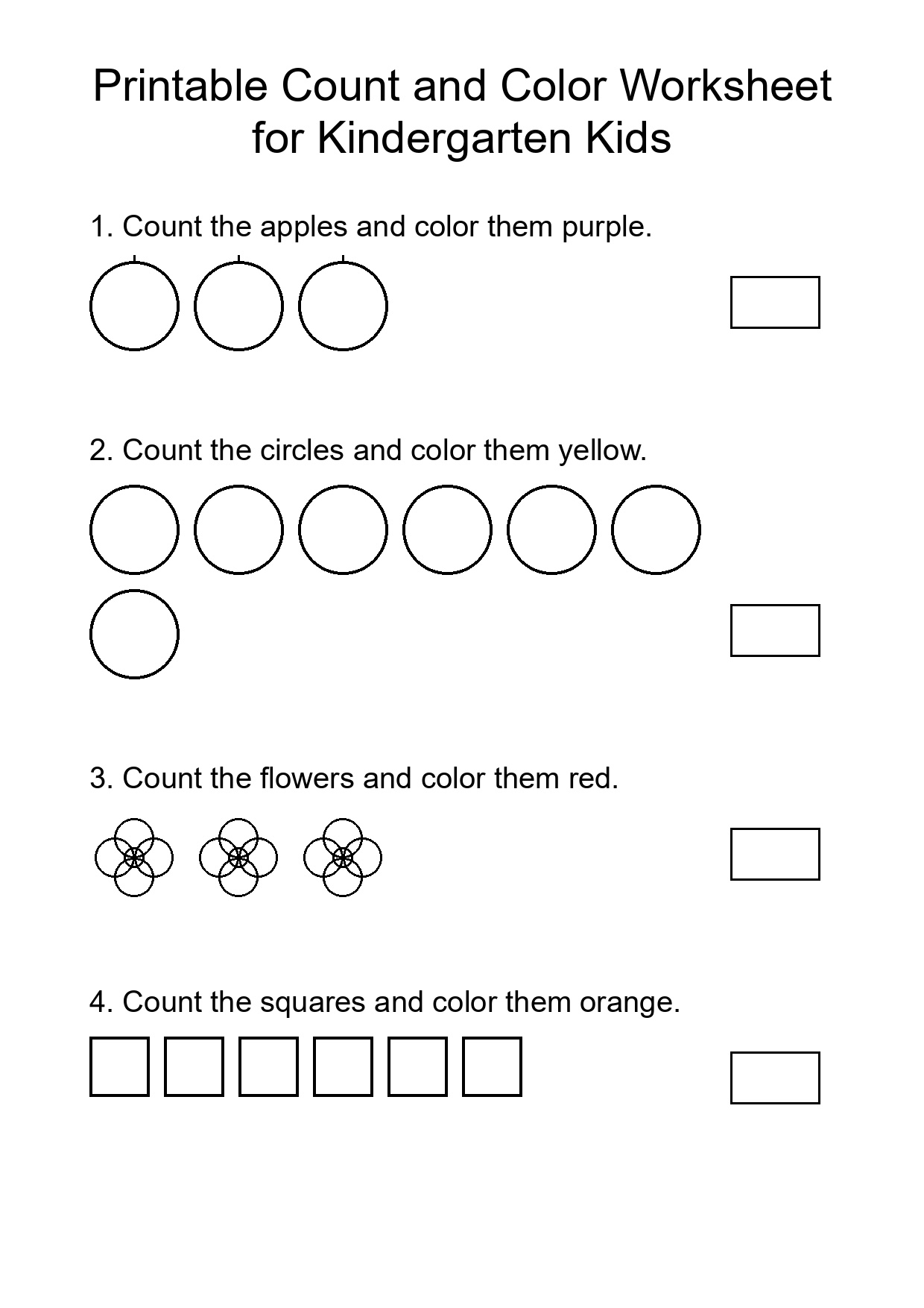 Printable Count and Color Worksheet for Kindergarten Kids