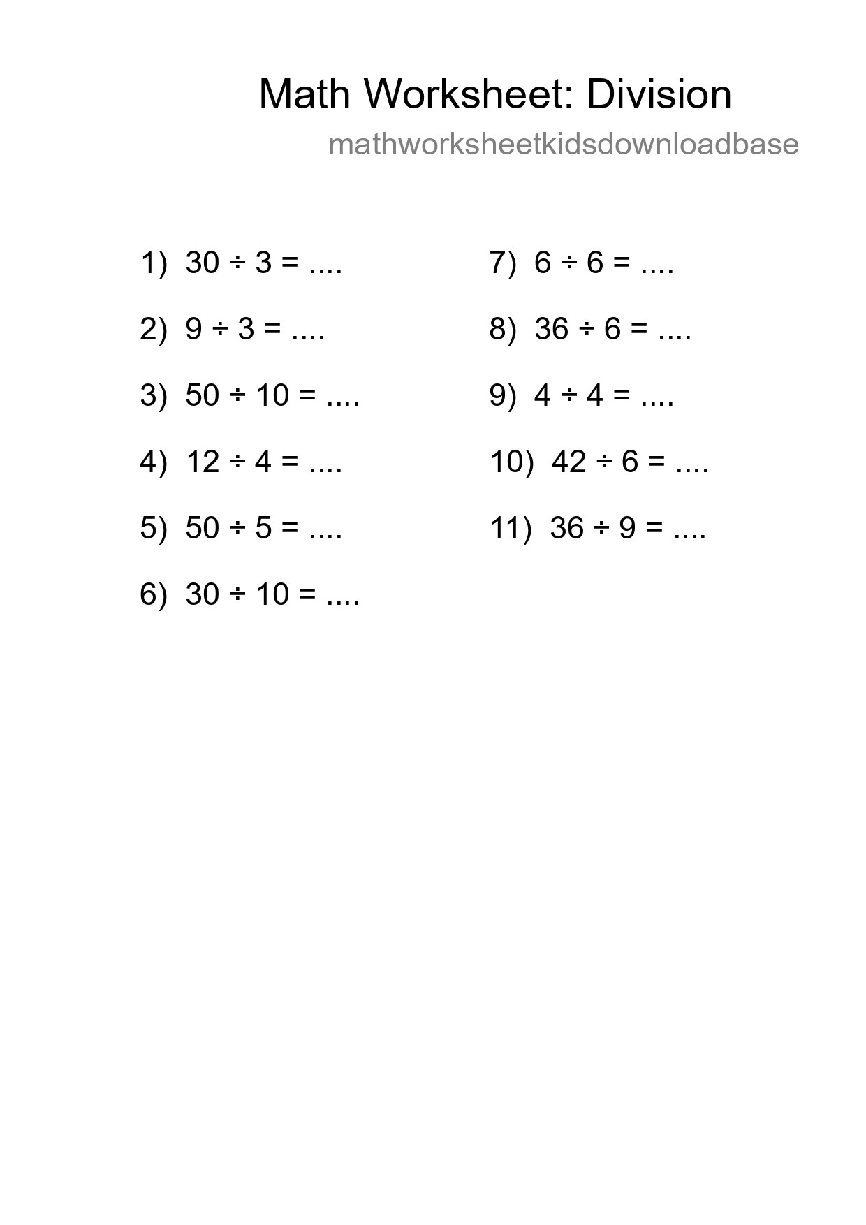 Printable Free 11 Division Math Worksheet For Grade 1 - Part 114