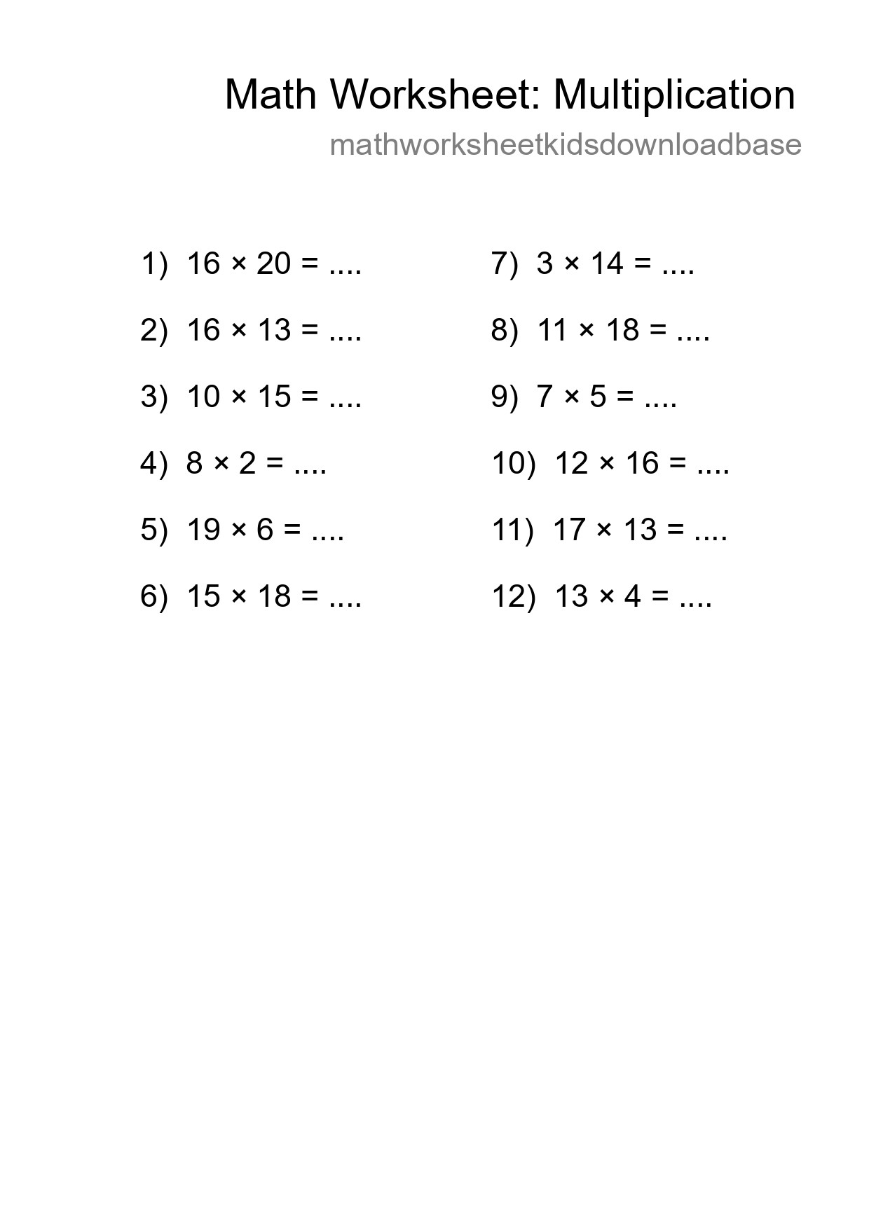 Printable Free 12 Multiplication Math Worksheet For Grade 2 - Part 18