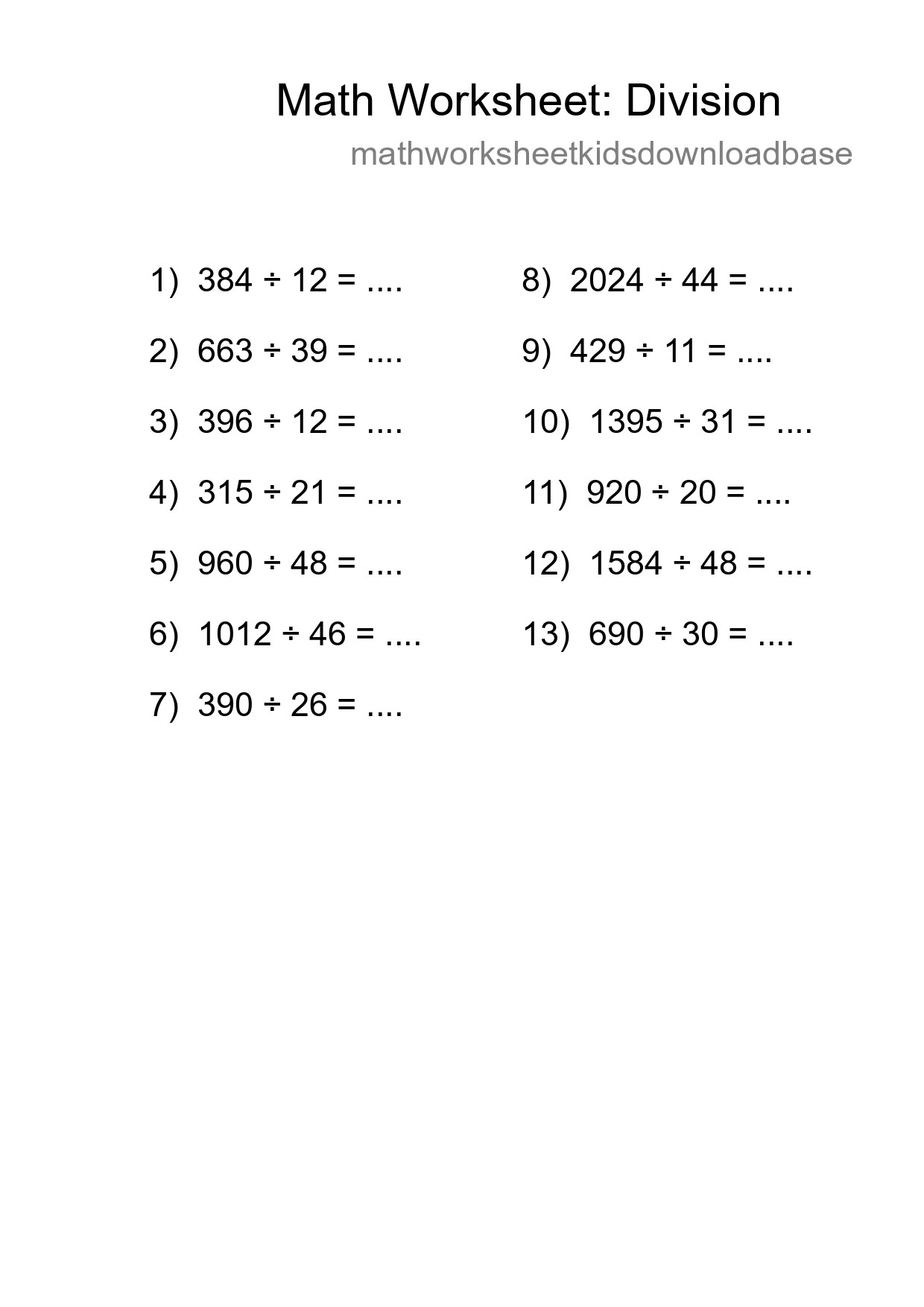 Printable Free 13 Division Math Worksheet For Grade 2 - Part 15