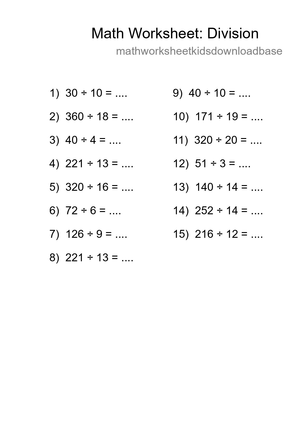 Printable Free 15 Division Math Worksheet For Grade 2 - Part 136