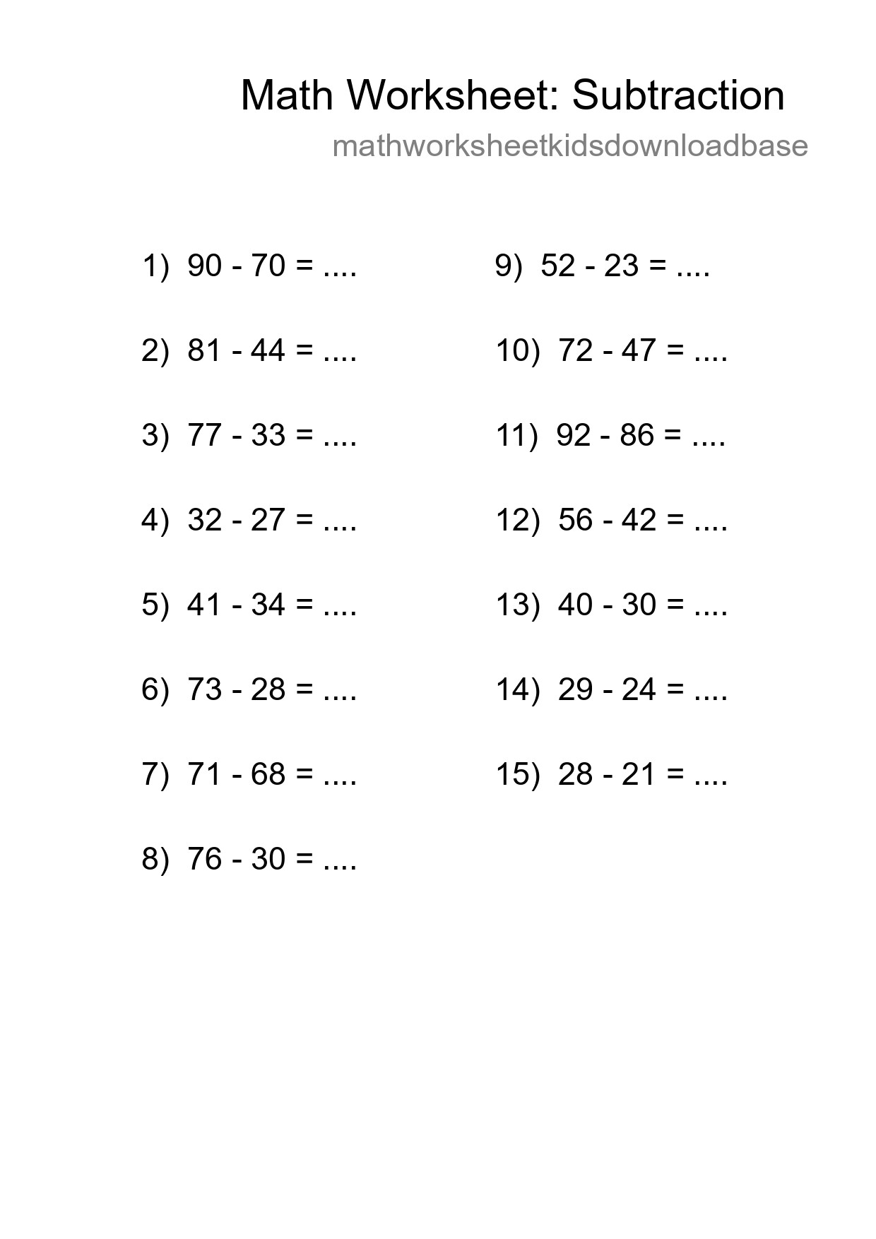 Printable Free 15 Subtraction Math Worksheet For Grade 3 - Part 162