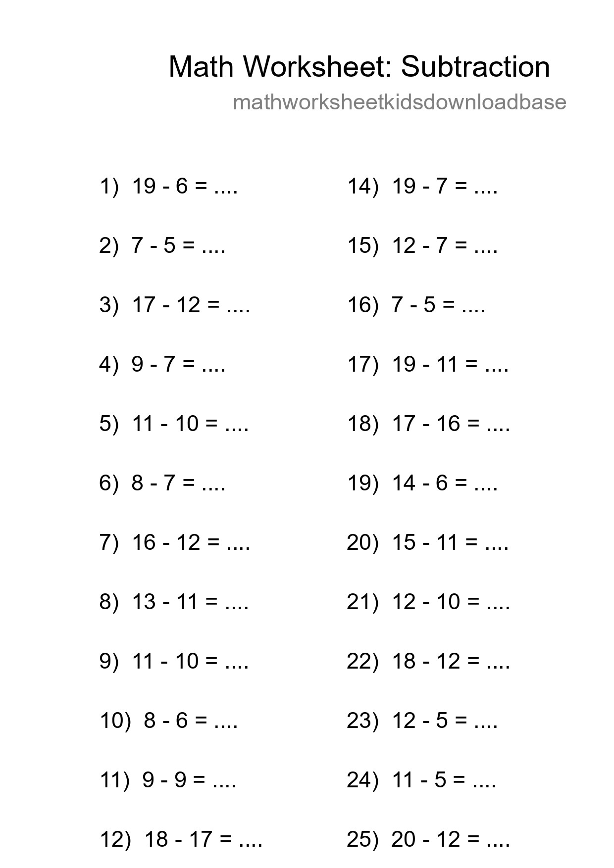 Printable Free 25 Subtraction Math Worksheet For Grade 2 - Part 19
