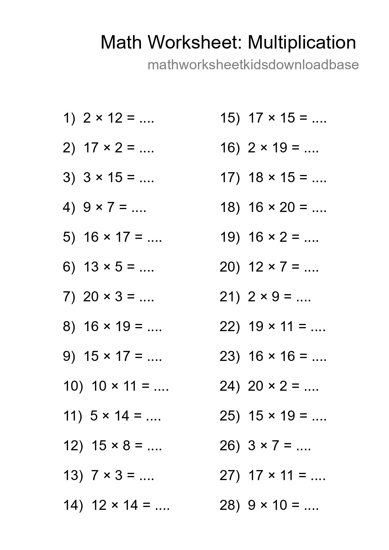 Printable Free 28 Multiplication Math Worksheet For Grade 2 - Part 51