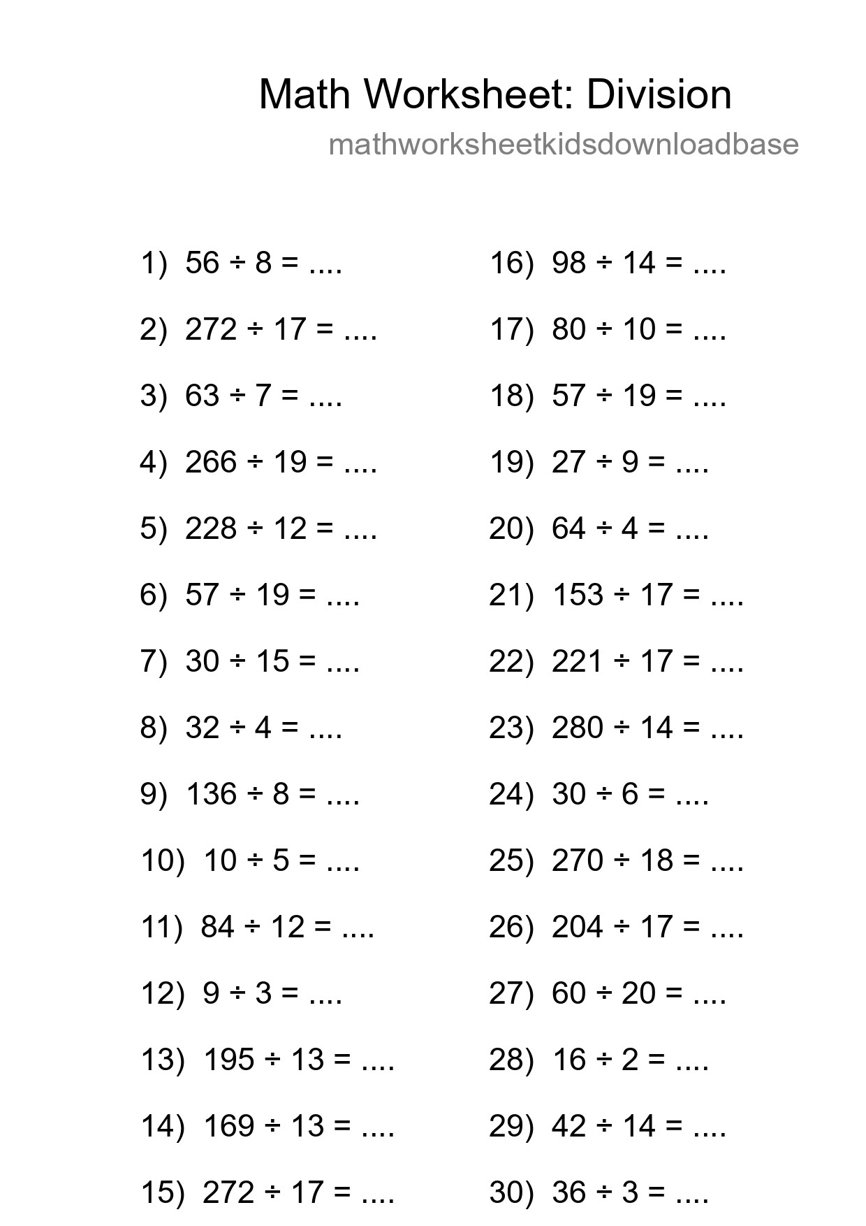 Printable Free 30 Division Math Worksheet For Grade 2 - Part 48